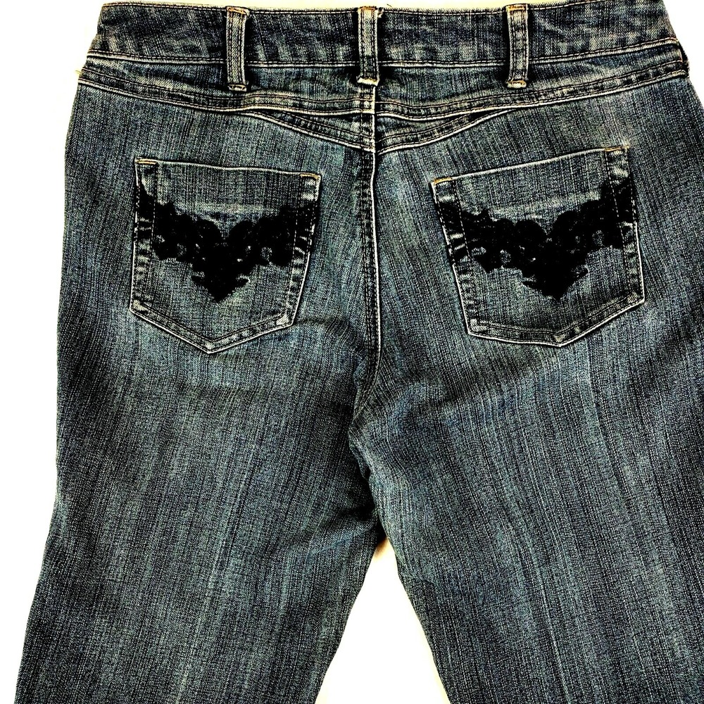Willi Smith Women 8 Bootcut Jeans Blue Embroidered Beaded Low Rise Y2K Boho